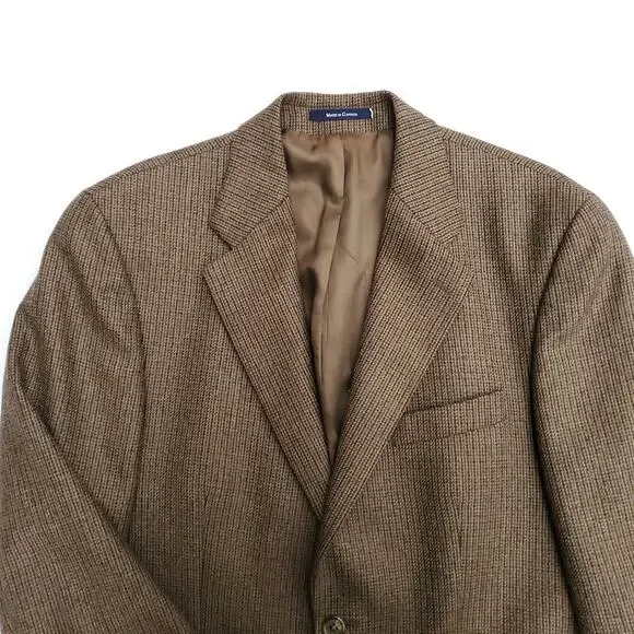 Chaps Ralph Lauren Brown Houndstooth Classic Wool Blazer Sport Coat Jacket 40R - Picture 2 of 11